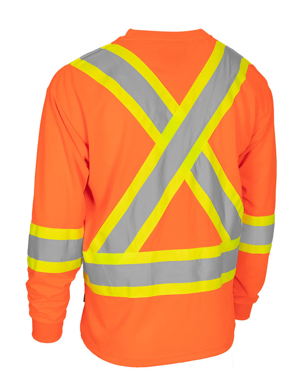 Hi Vis Bamboo Fabric Crew Neck Long Sleeve Safety Tee with Chest Pocket