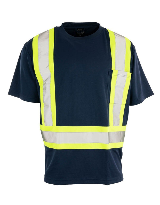 Custom Printed Hi Vis Crew Neck Short Sleeve Safety Tee Shirt with Chest Pocket - Hi Vis Safety