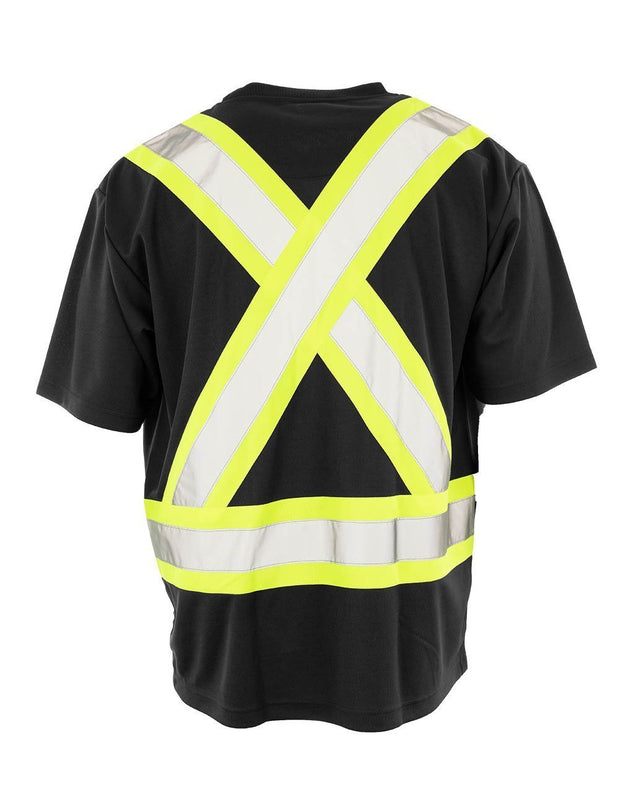 Custom Printed Hi Vis Crew Neck Short Sleeve Safety Tee Shirt with Chest Pocket - Hi Vis Safety