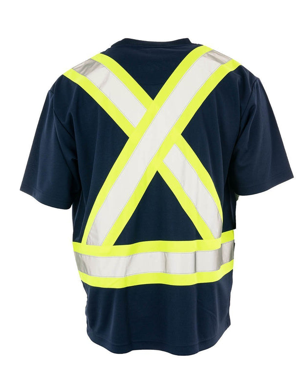 Custom Printed Hi Vis Crew Neck Short Sleeve Safety Tee Shirt with Chest Pocket - Hi Vis Safety