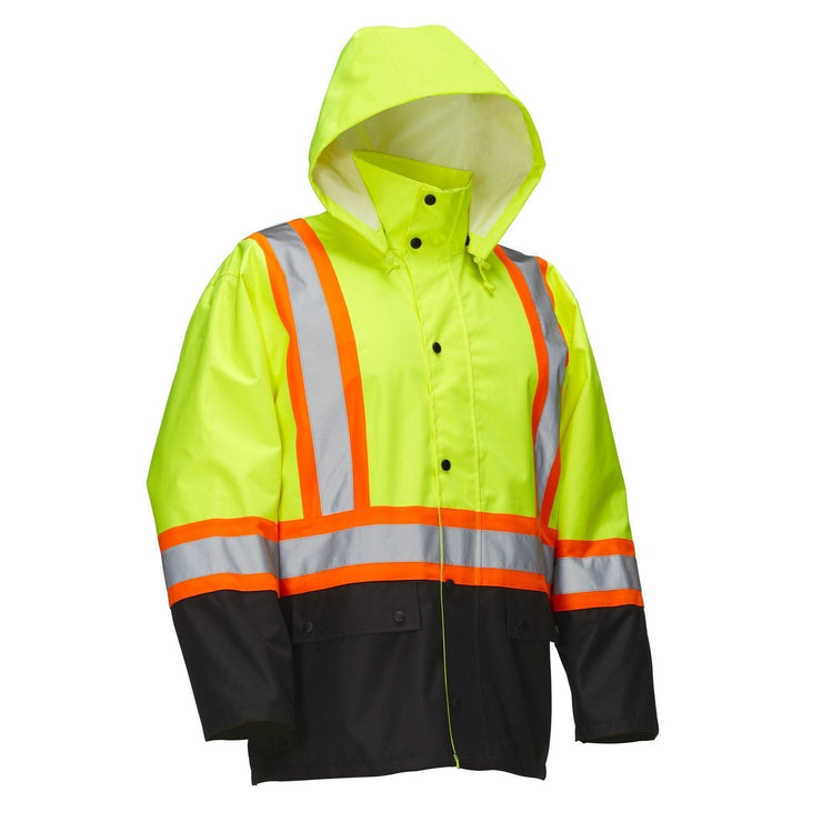 Hi Vis Safety Rain Jacket with Snap Off Hood