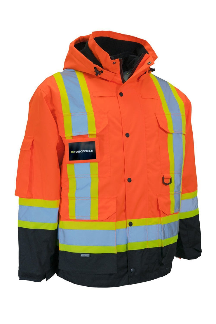 Hi Vis Winter Safety Parka with Removable Down Insulated Nylon Puffer Jacket - Hi Vis Safety