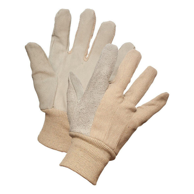 Leather Palm Work Gloves with Knit Wrist - Hi Vis Safety