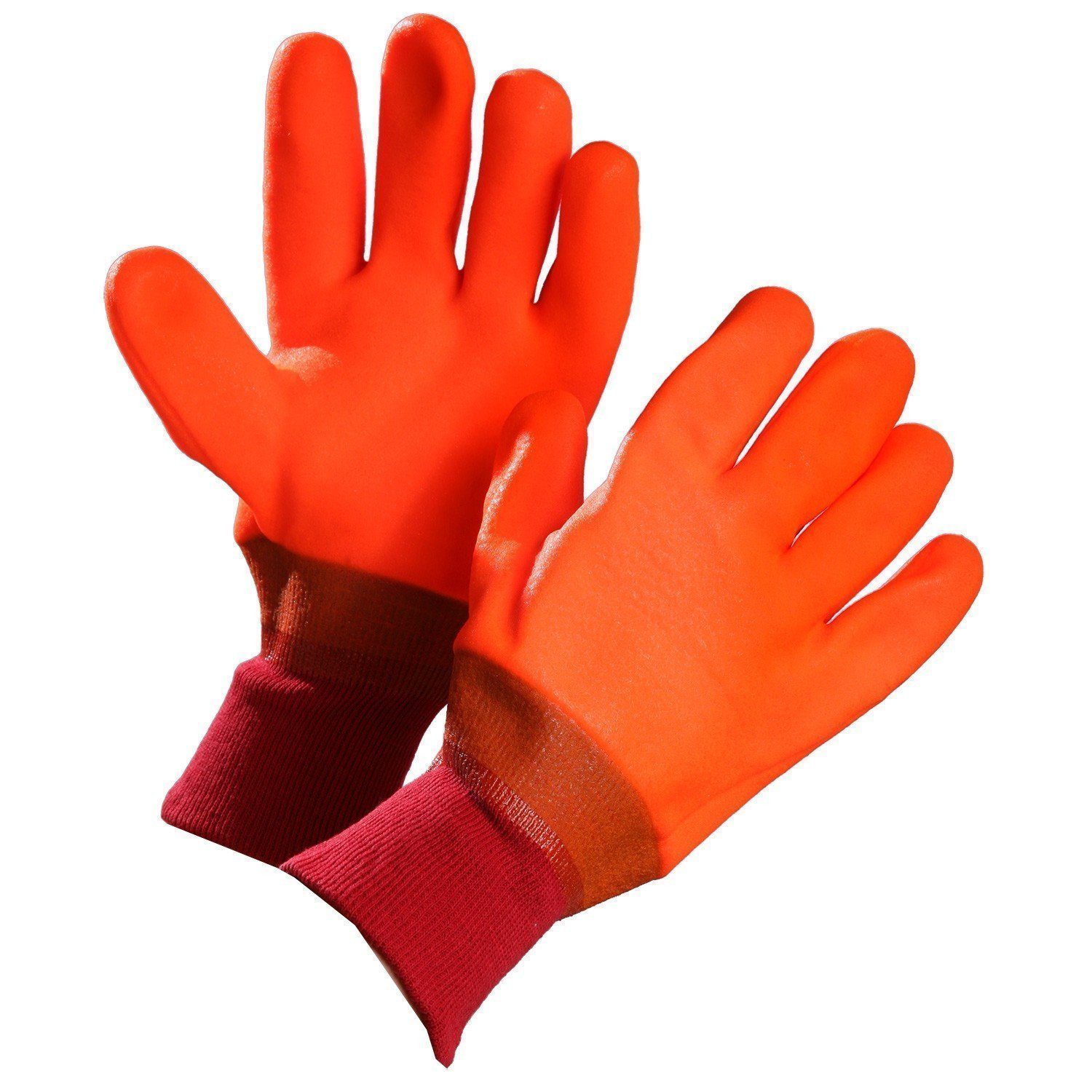 Chemical Resistant Gloves, Orange PVC Coated, Knitwrist, Premium 