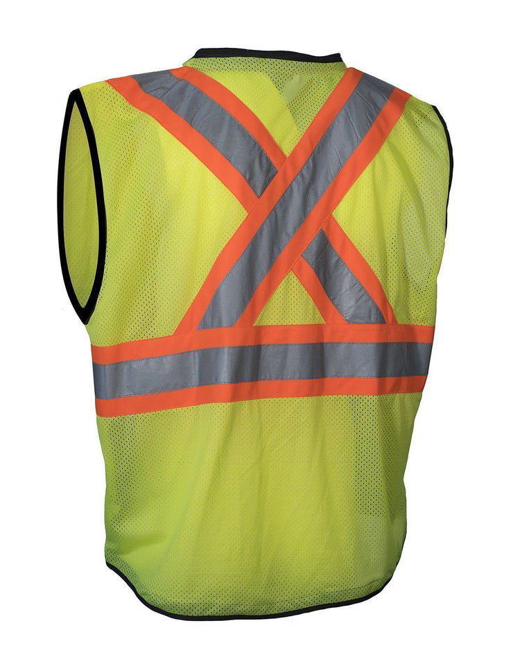 Hi Vis Traffic Safety Vest with Zipper Front, Tricot Polyester, 3